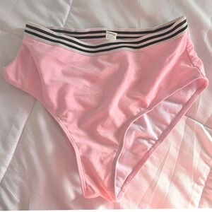 Pink Bikini Bottoms Size S High Waisted Striped Waistband